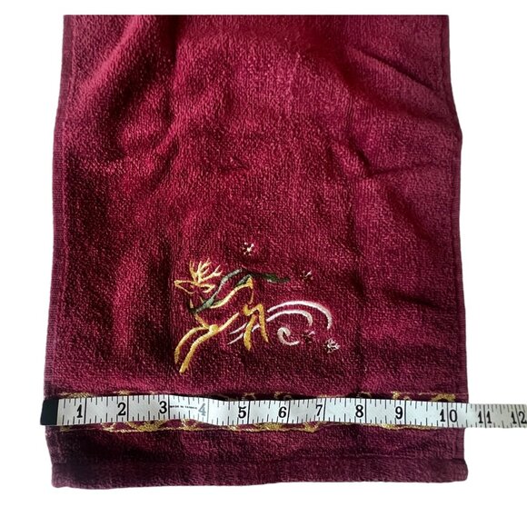 3 Christmas Reindeer Hand Towels 17X10.5Maroon w/ Gold Embroidery 99% Cotton - Picture 3 of 10
